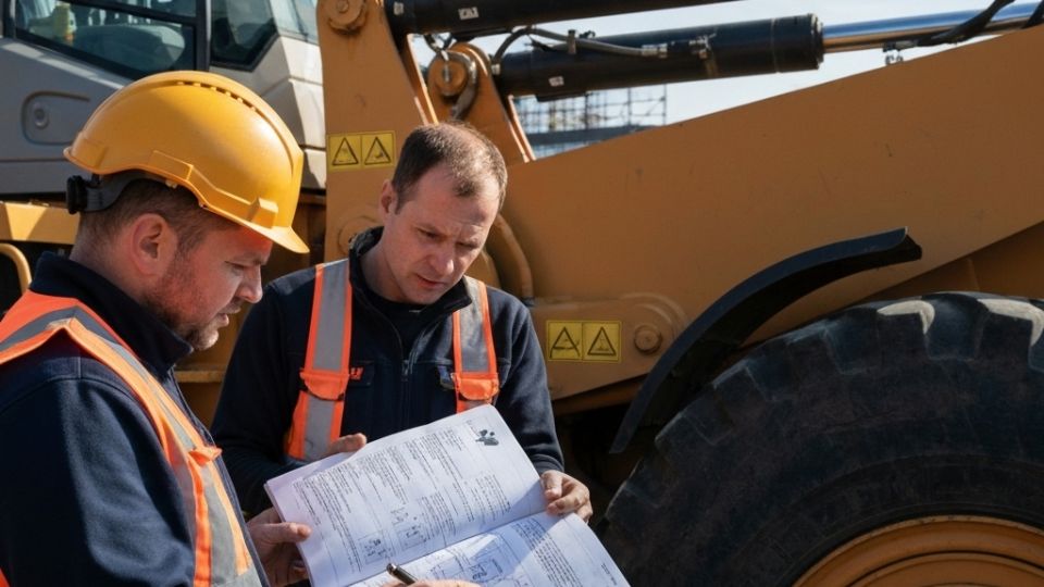 Этапы сервисного обслуживания: инженеры обсуждают план профилактических работ на объекте.